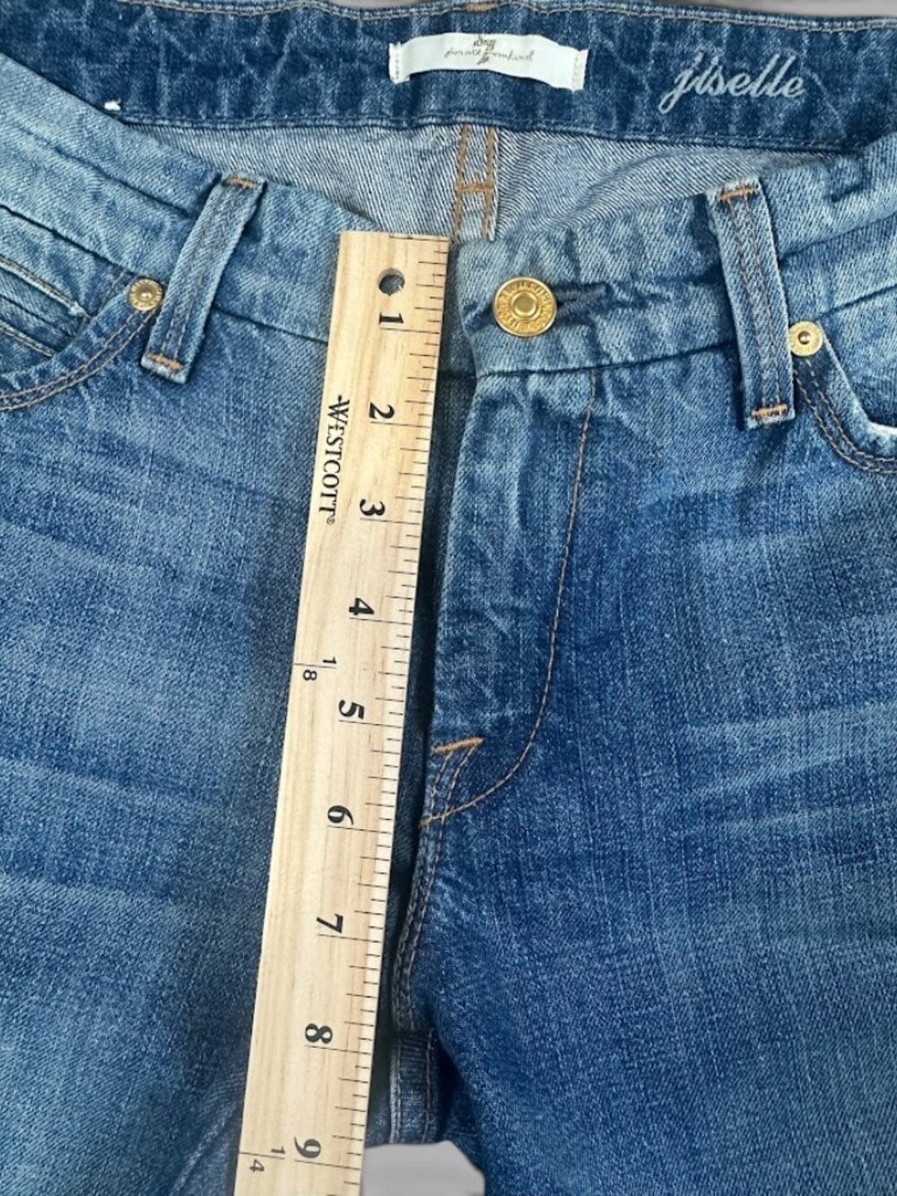 7 For All Mankind Jiselle Phenomena Distressed Flare Jeans 28 Blue Denim - Picture 5 of 11